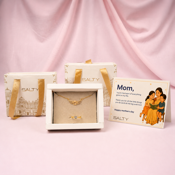 Gold Angel Wings Necklace and  Gold Tone Ring set For Mother