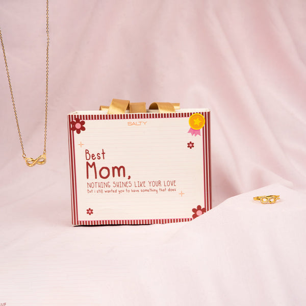 Infinity Mother's Love Golden Crystal Necklace and Ring set for Mother.