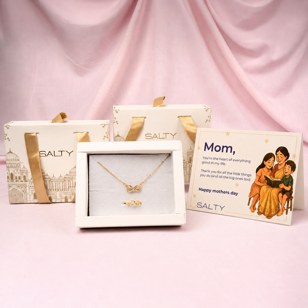 Infinity Mother's Love Golden Crystal Necklace and Ring set for Mother.
