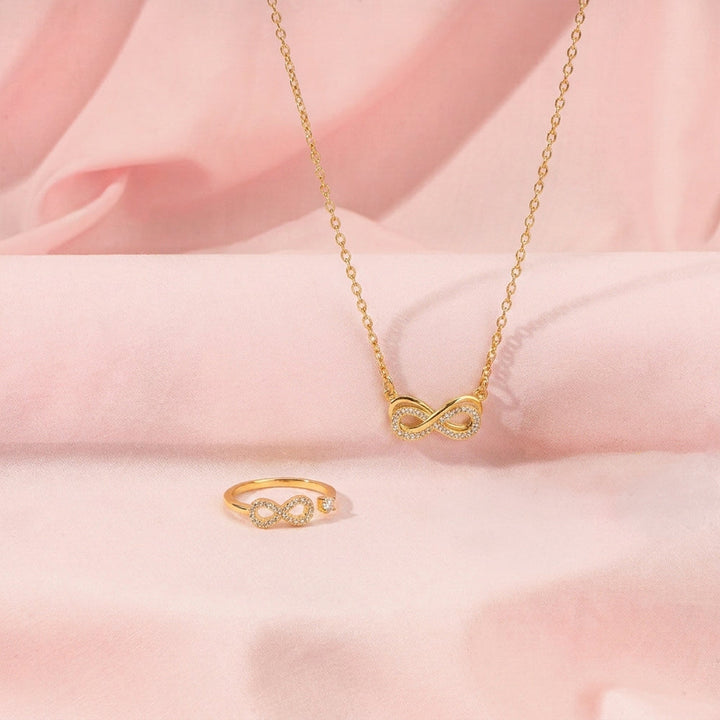 Infinity Mother's Love Golden Crystal Necklace and Ring set for Mother. | Salty