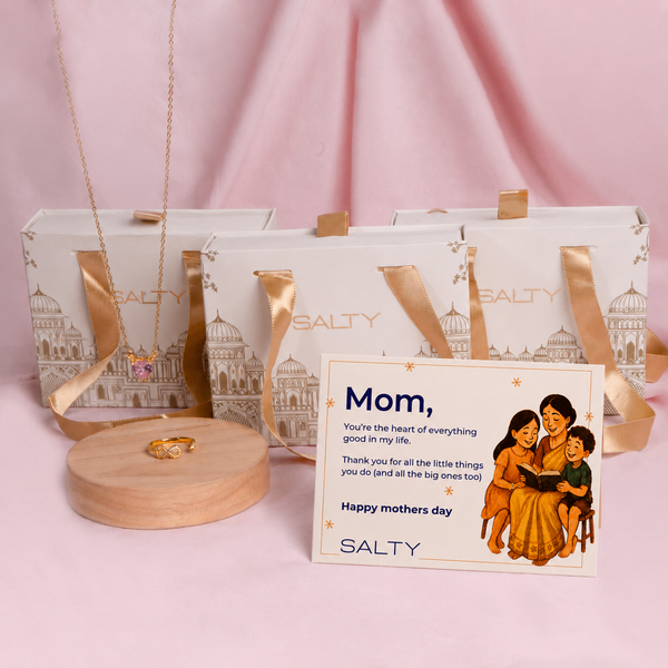 Infinity Mother's Love Golden Crystal Necklace and Ring set for Mother.