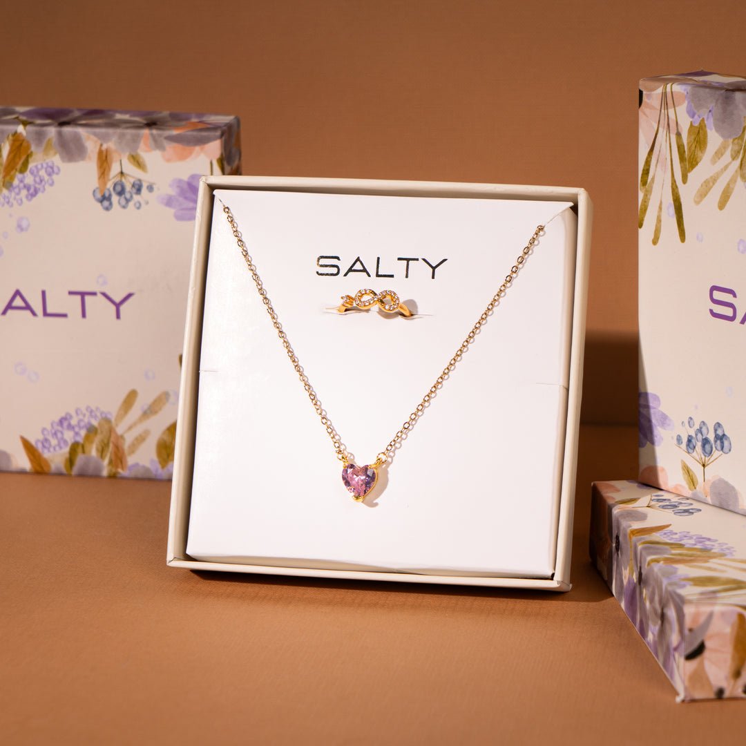 Infinity Mother's Love Golden Crystal Necklace and Ring set for Mother.