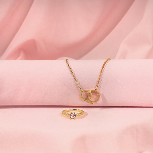Best Mother's day gift with Gold Necklace and Gold-Tone Ring Set for Mother