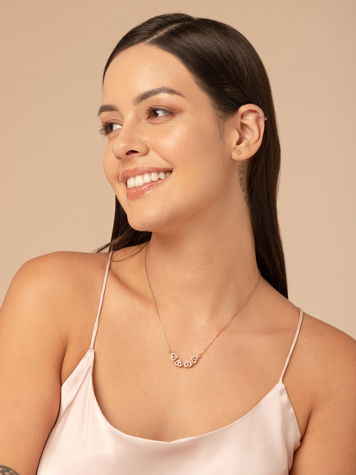 Hyacinth 4-pcs Zircon Heart Magnetic Clover Necklace - Rose Gold