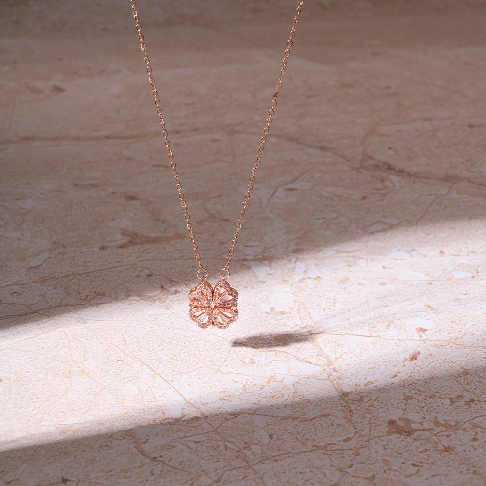 Hyacinth 4-pcs Zircon Heart Magnetic Clover Necklace - Rose Gold