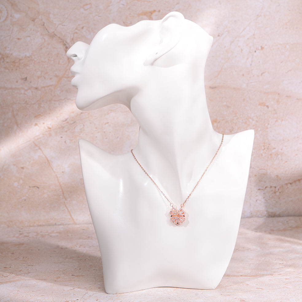Hyacinth 4-pcs Zircon Heart Magnetic Clover Necklace - Rose Gold