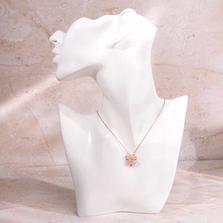 Hyacinth 4-pcs Zircon Heart Magnetic Clover Necklace - Rose Gold