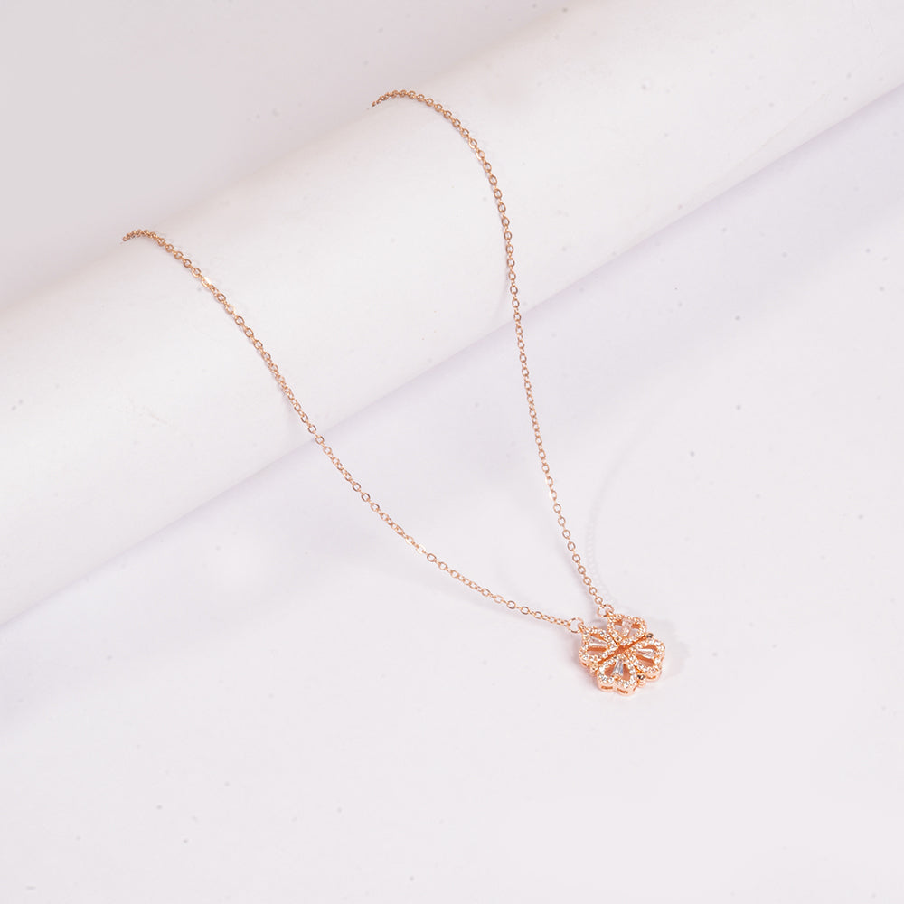 Hyacinth 4-pcs Zircon Heart Magnetic Clover Necklace - Rose Gold