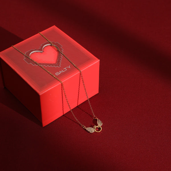 Angel Wings Necklace - Gold With Valentine Box