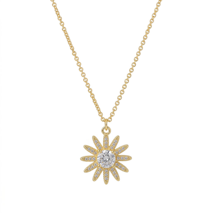 Daisy Flower Crystal Necklace - Gold