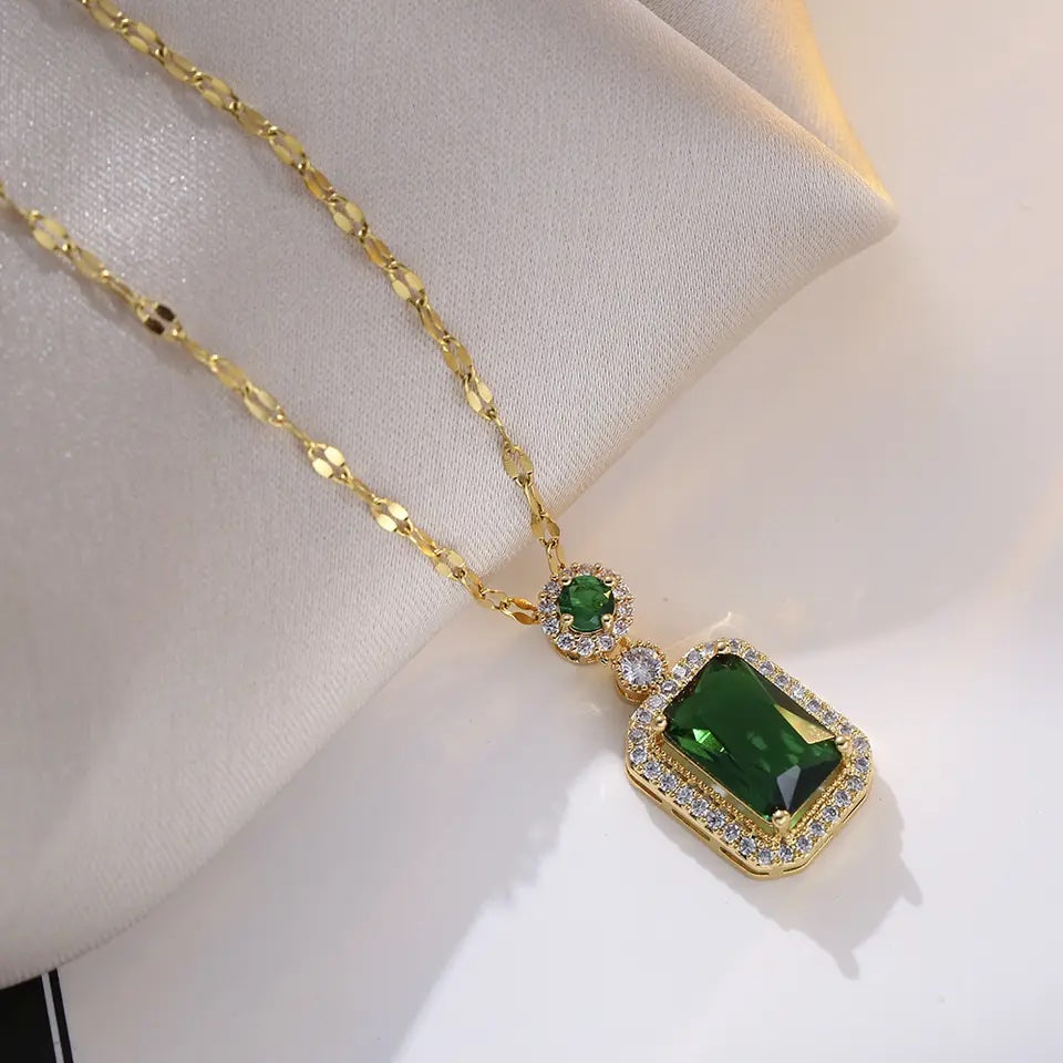 Elegance Studded Gem Necklace-Green - Salty Accessories