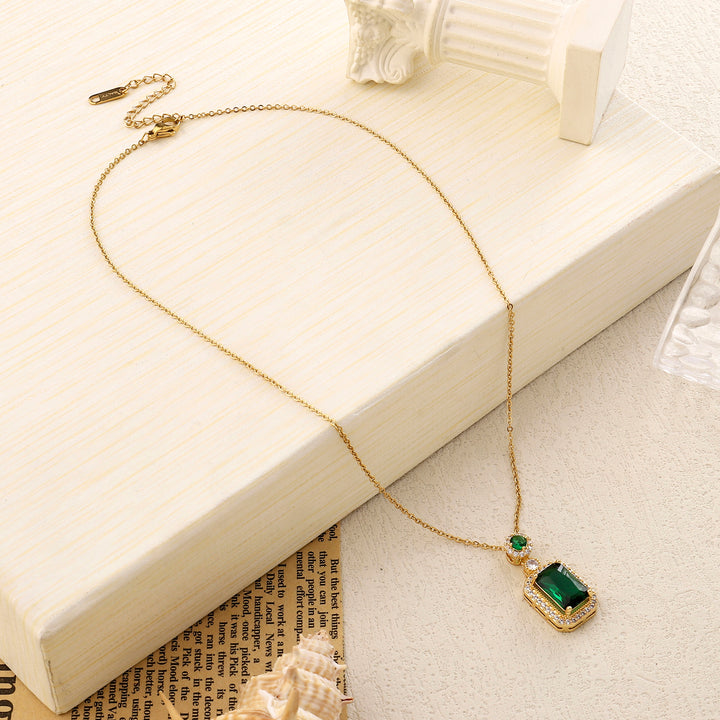 Elegance Studded Gem Necklace-Green - Salty Accessories