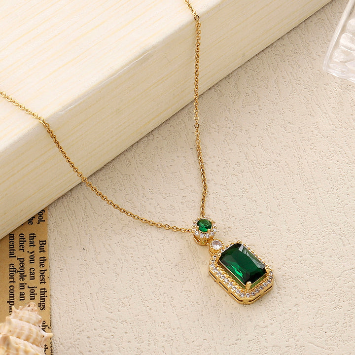 Elegance Studded Gem Necklace-Green