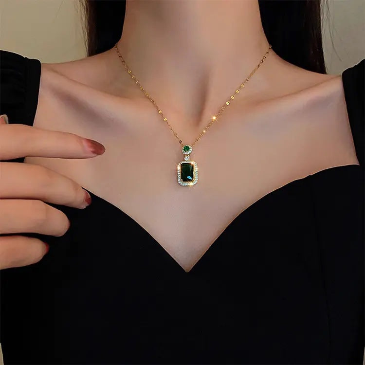 Elegance Studded Gem Necklace-Green