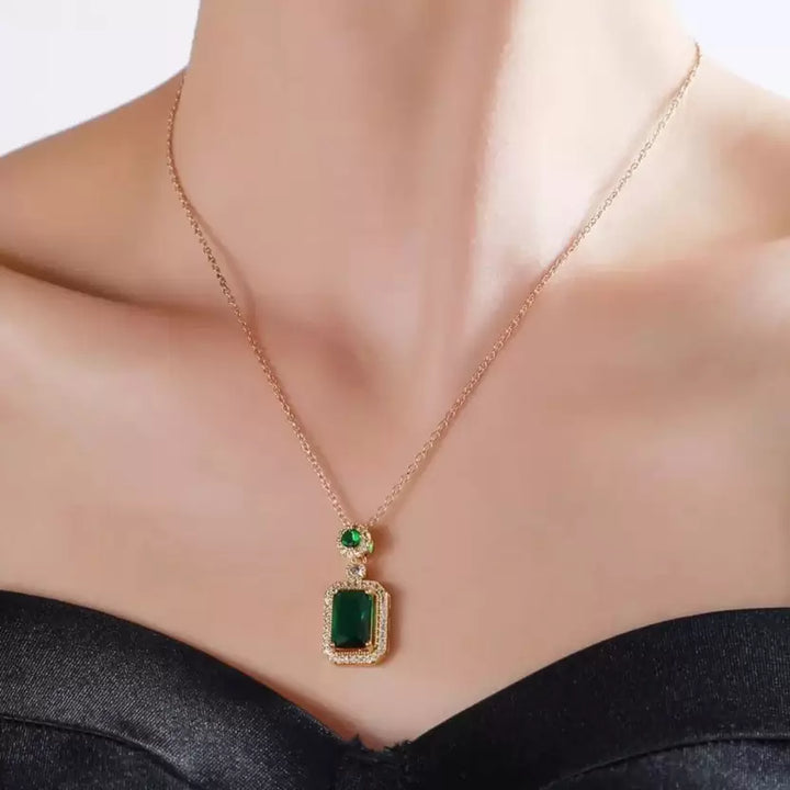 Elegance Studded Gem Necklace-Green