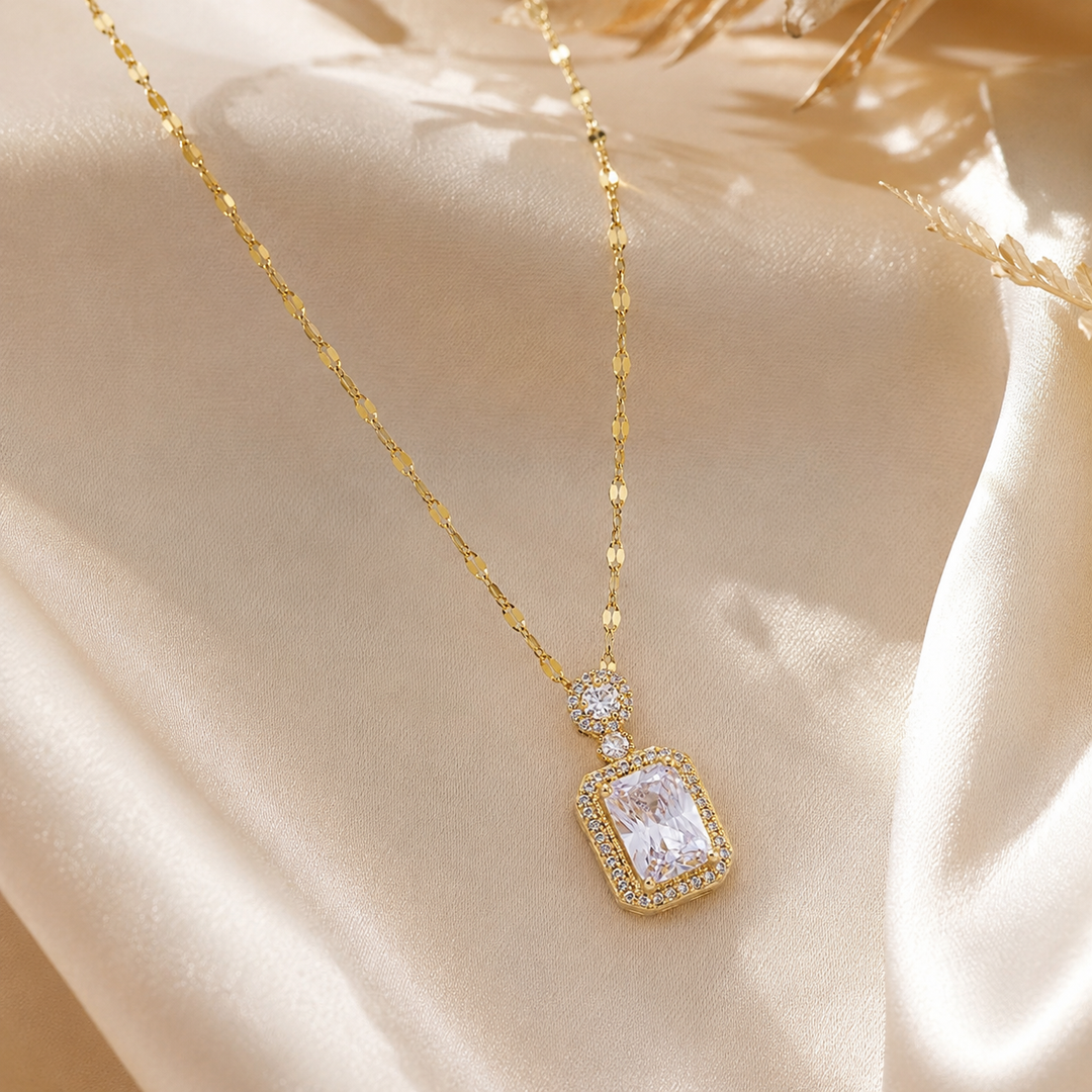 Elegance Studded Gem Necklace - Gold