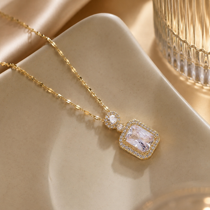 Elegance Studded Gem Necklace - Gold