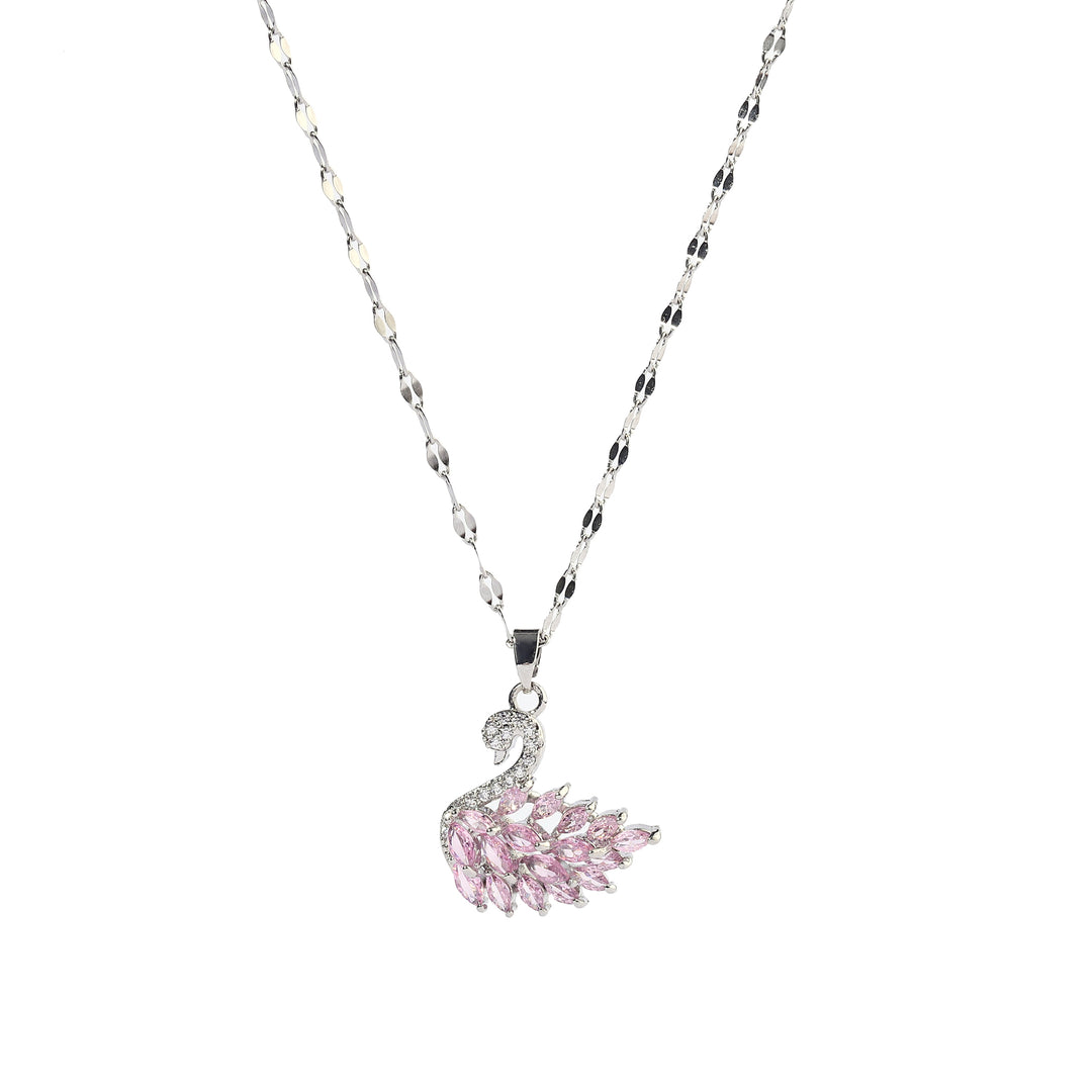 Pink Crystal Swan Silver Pendant - Salty Accessories