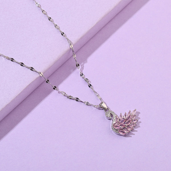 Pink Crystal Swan Silver Pendant