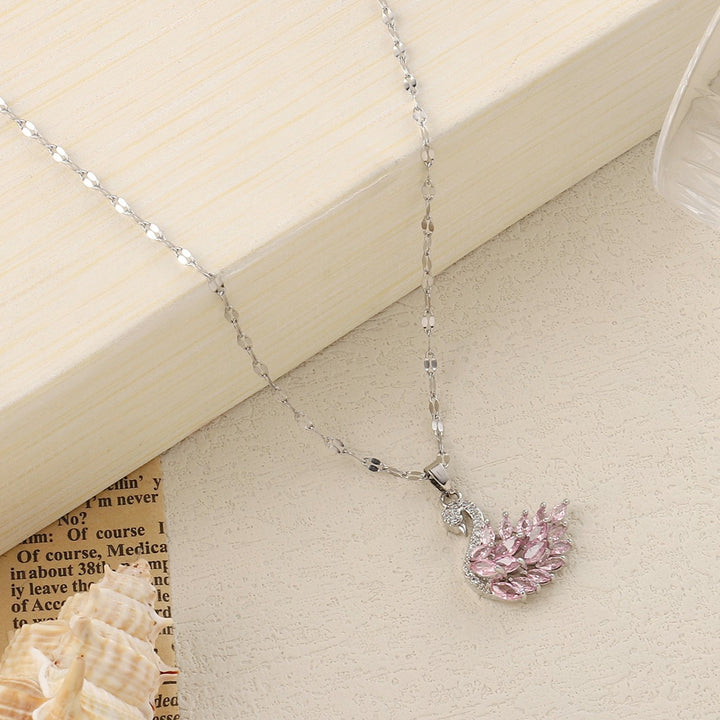 Pink Crystal Swan Silver Pendant - Salty Accessories