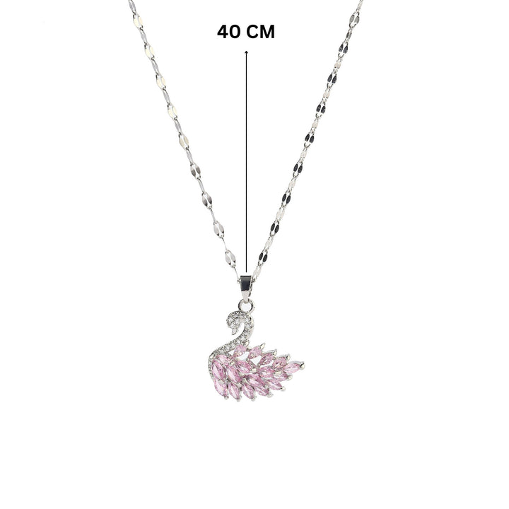 Pink Crystal Swan Silver Pendant - Salty Accessories