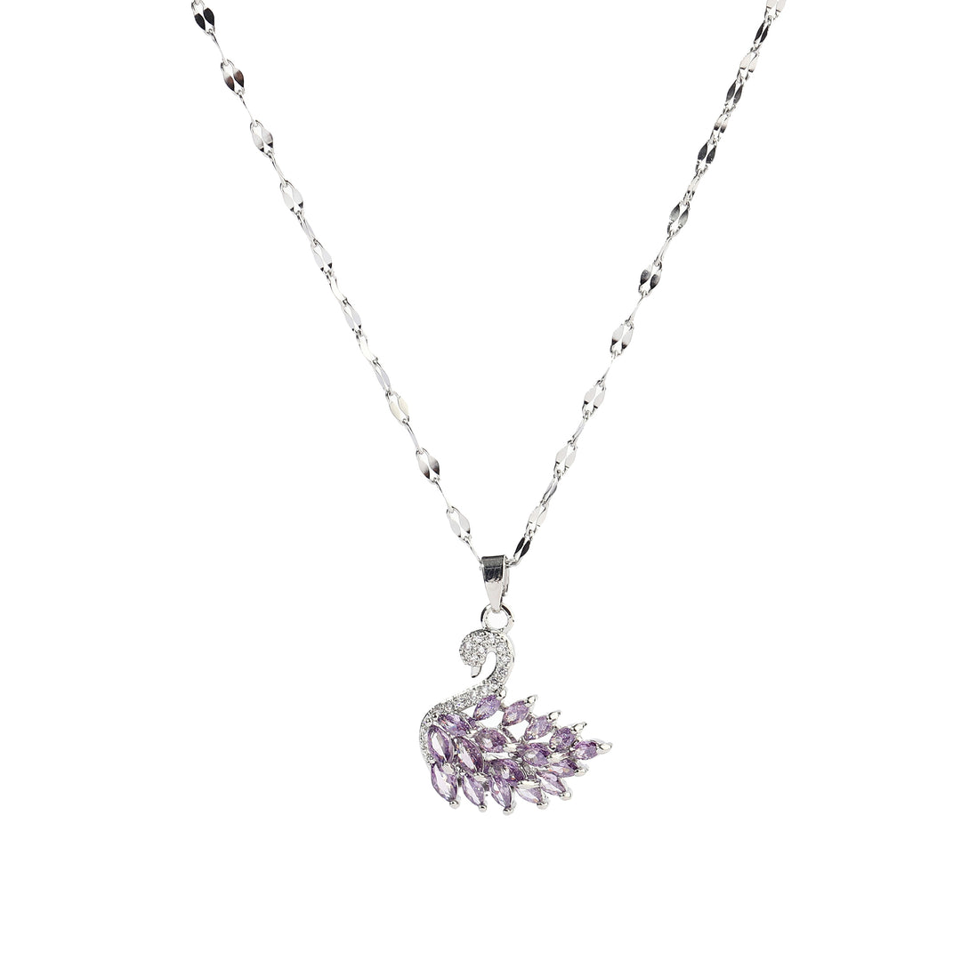 Purple Crystal Swan Silver Pendant