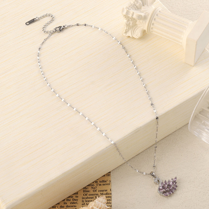 Purple Crystal Swan Silver Pendant