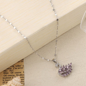 Purple Crystal Swan Silver Pendant - Salty Accessories