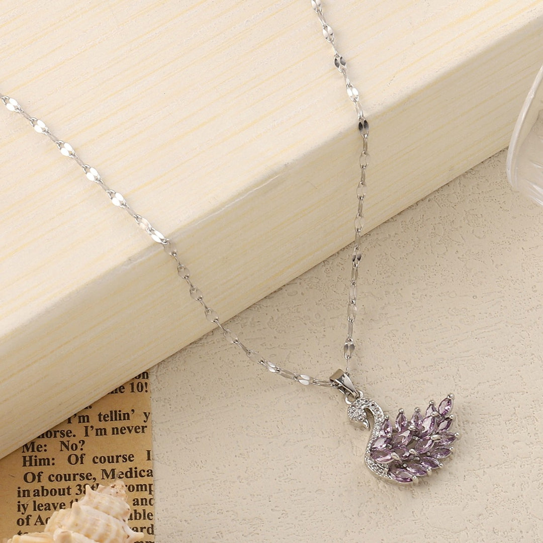 Purple Crystal Swan Silver Pendant - Salty Accessories