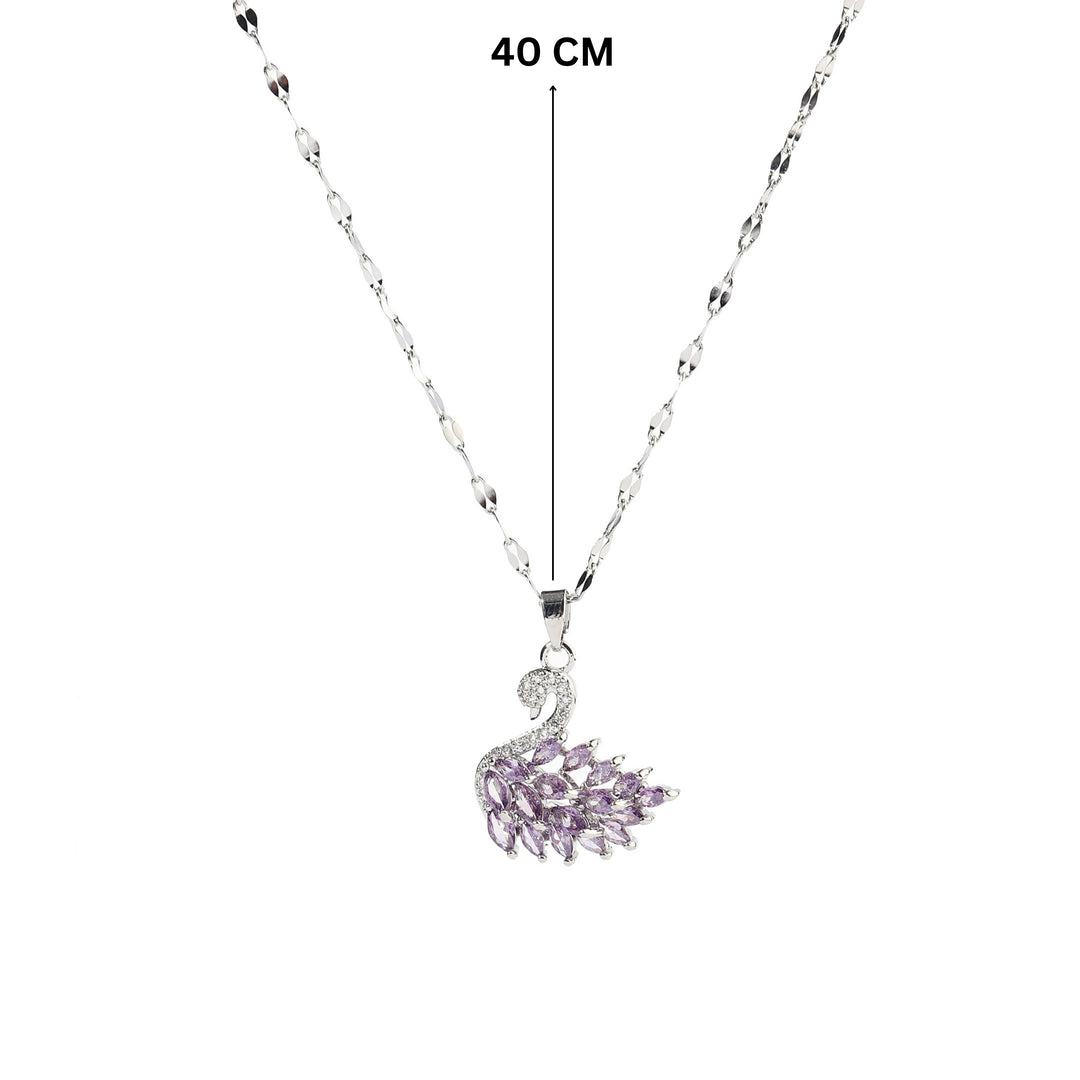 Purple Crystal Swan Silver Pendant