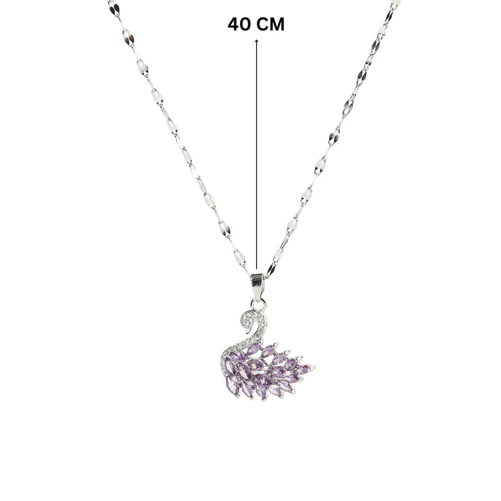 Purple Crystal Swan Silver Pendant