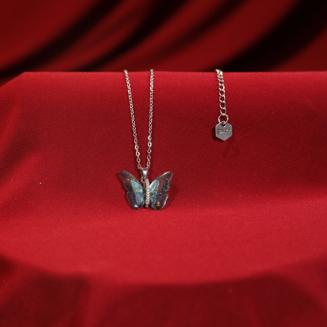 Vibrant Blue Silver Winged Beauty Necklace With Valentine Box - Salty Accessories