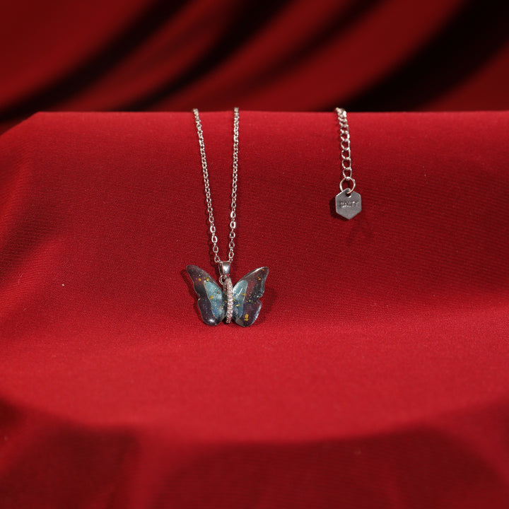 Vibrant Blue Silver Winged Beauty Necklace With Valentine Box - Salty Accessories