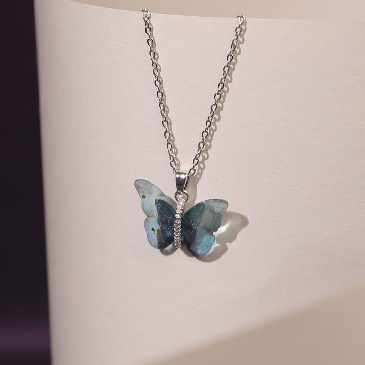 Vibrant Blue Silver Winged Beauty Necklace