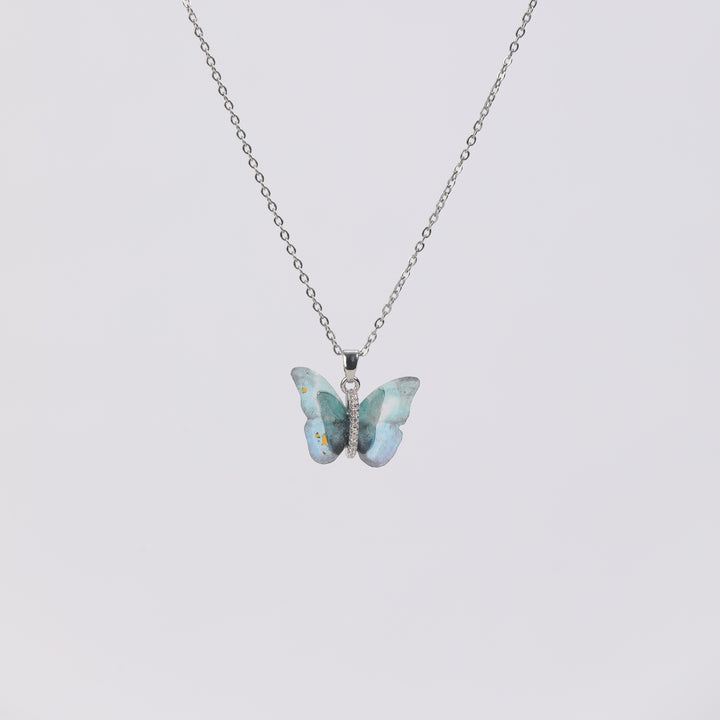 Vibrant Blue Silver Winged Beauty Necklace