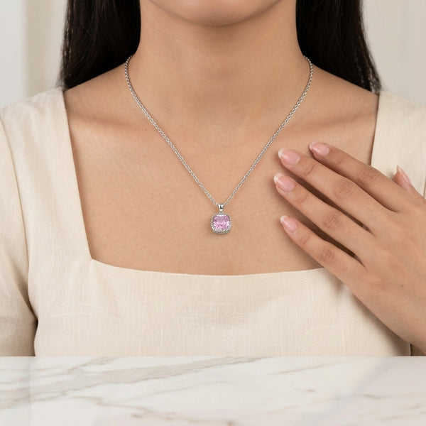 Dainty Silver Pink Diamond Elegance Pendant