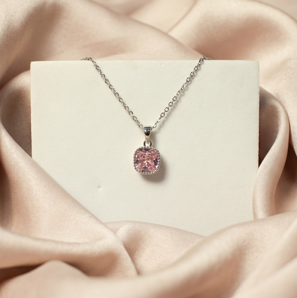 Dainty Silver Pink Diamond Elegance Pendant