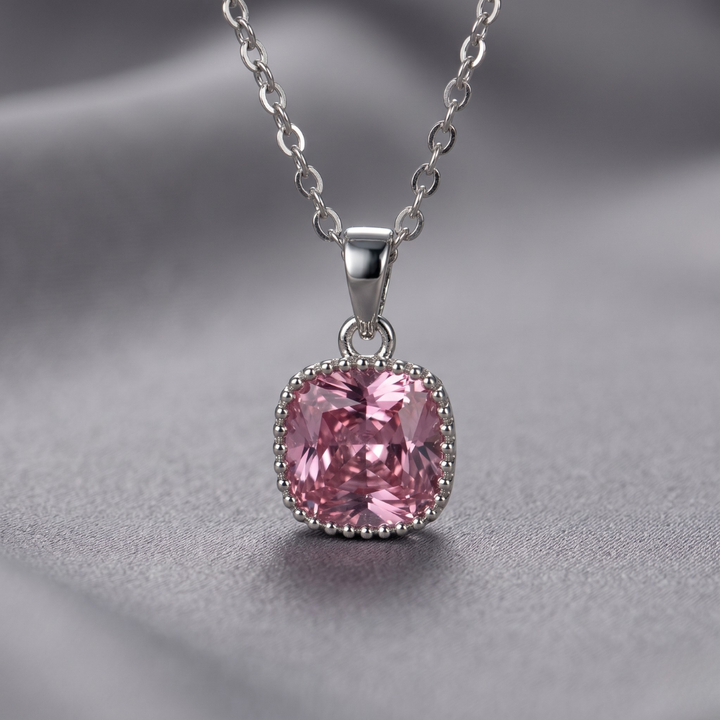 Dainty Silver Pink Diamond Elegance Pendant