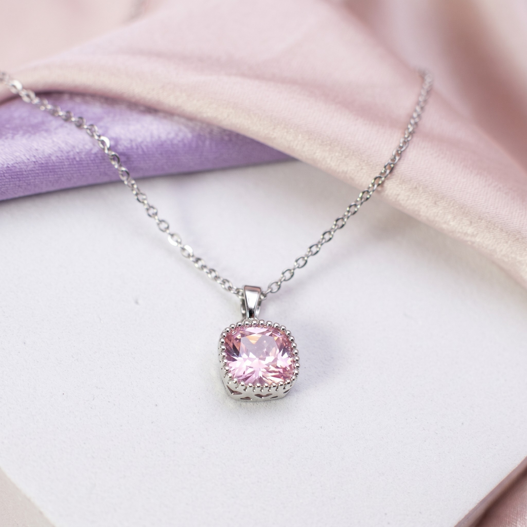 Dainty Silver Pink Diamond Elegance Pendant