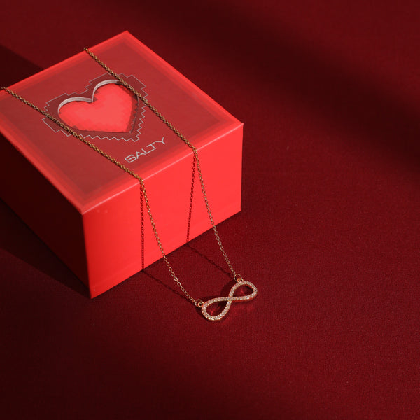 Infinity Love Golden Crystal Necklace With Valentine Box