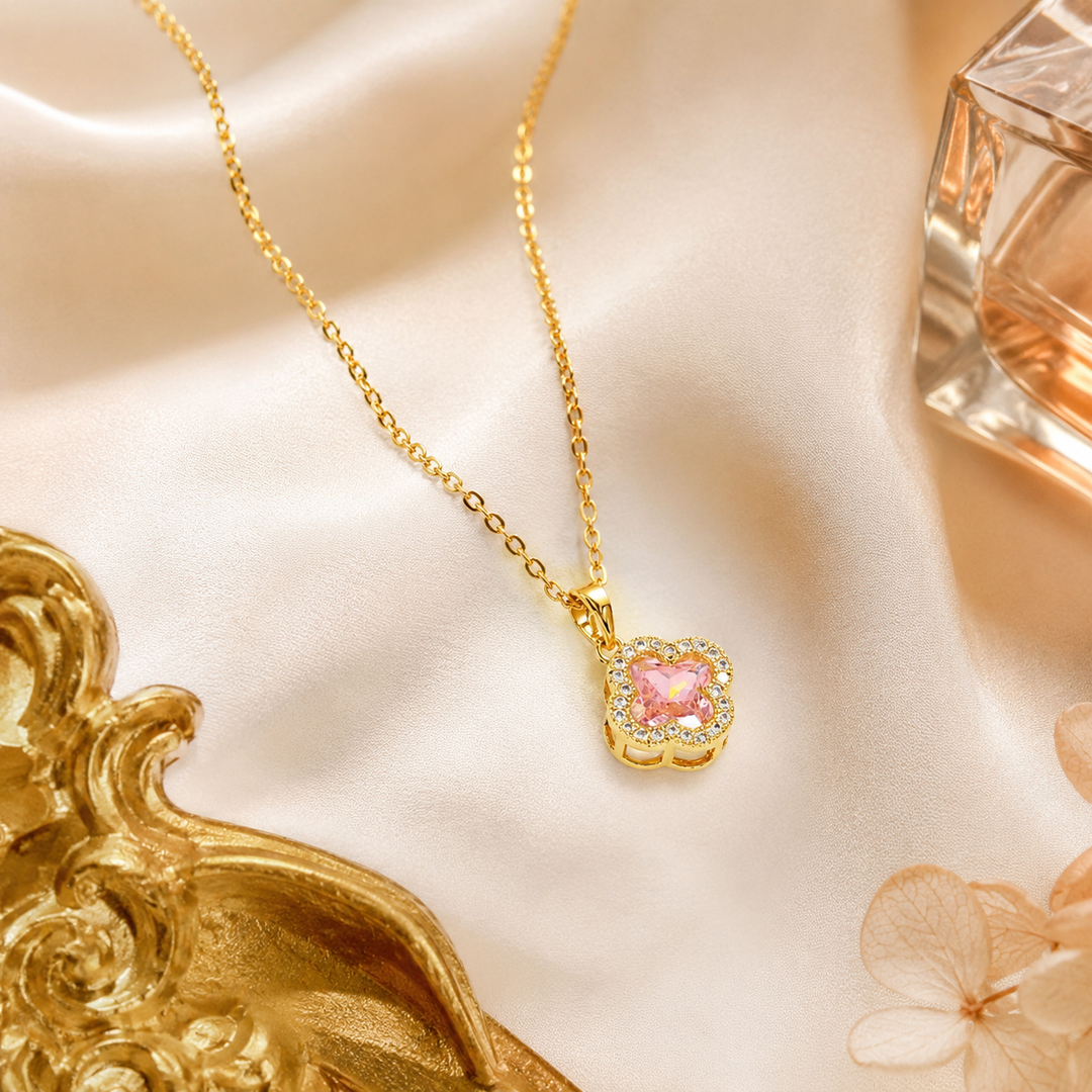 Rosy Clover Crystal Necklace