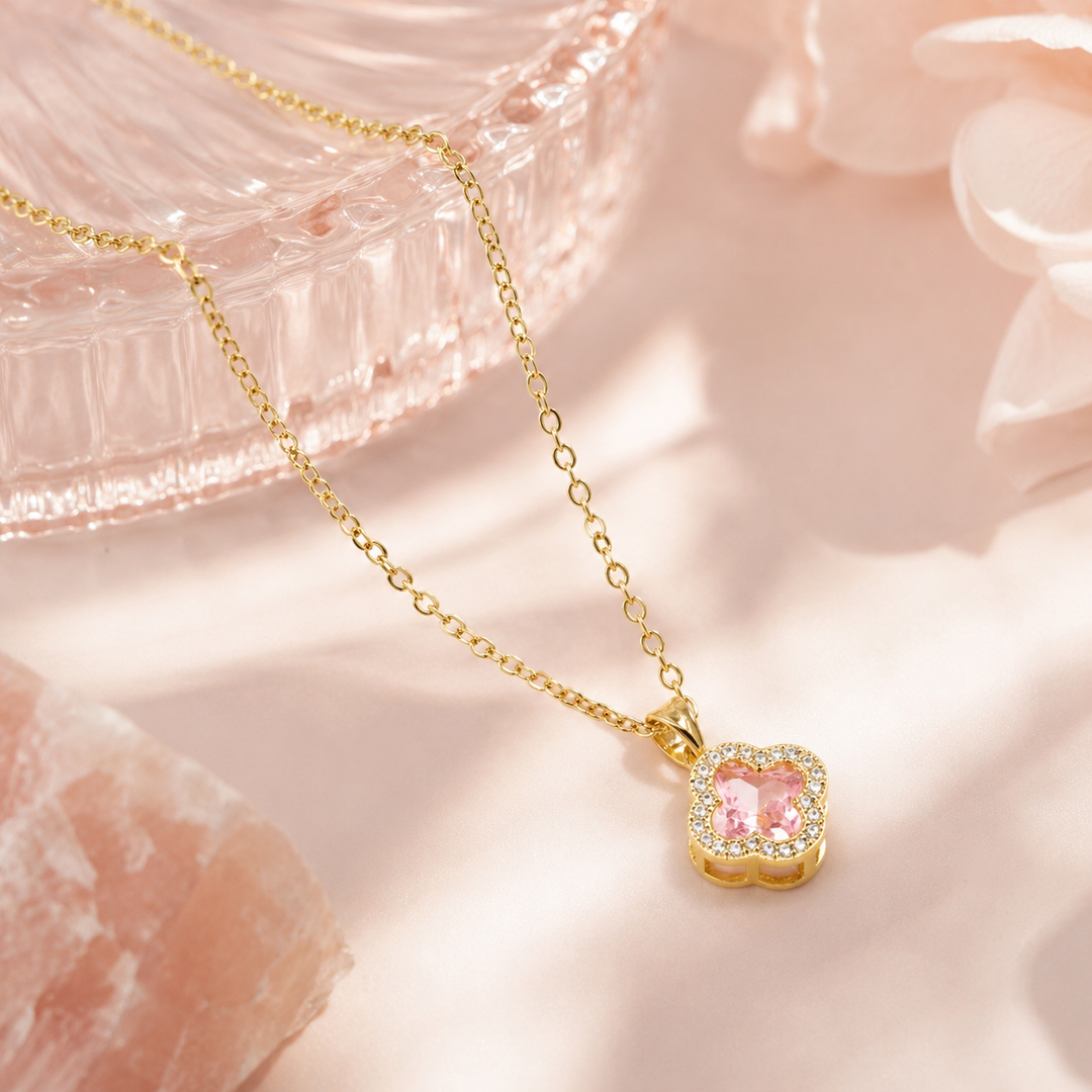 Rosy Clover Crystal Necklace