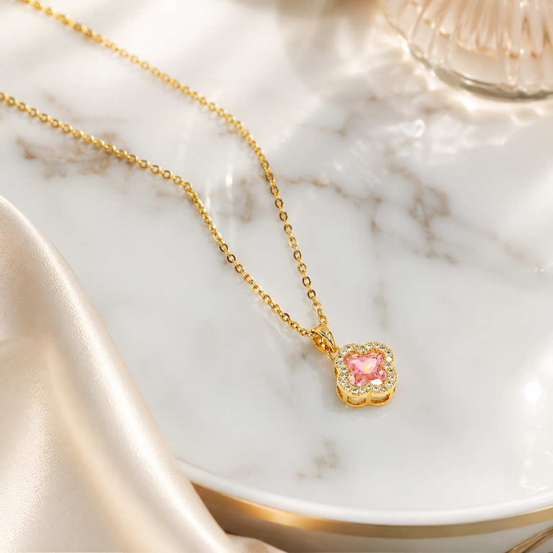 Rosy Clover Crystal Necklace