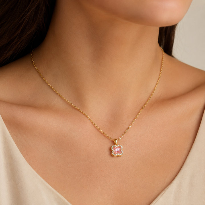 Rosy Clover Crystal Necklace