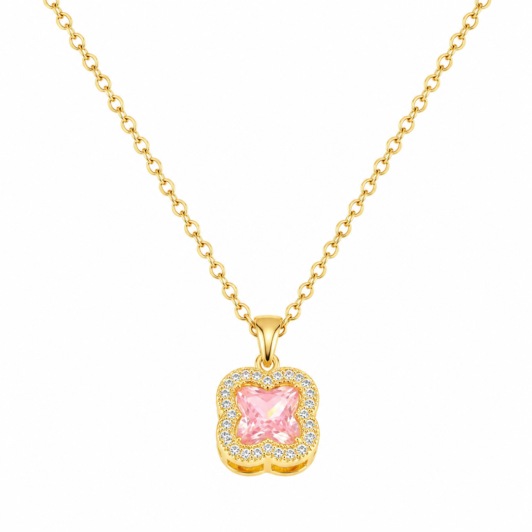 Rosy Clover Crystal Necklace
