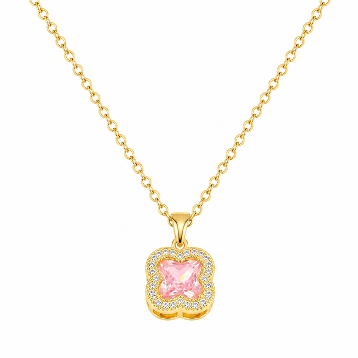 Rosy Clover Crystal Necklace