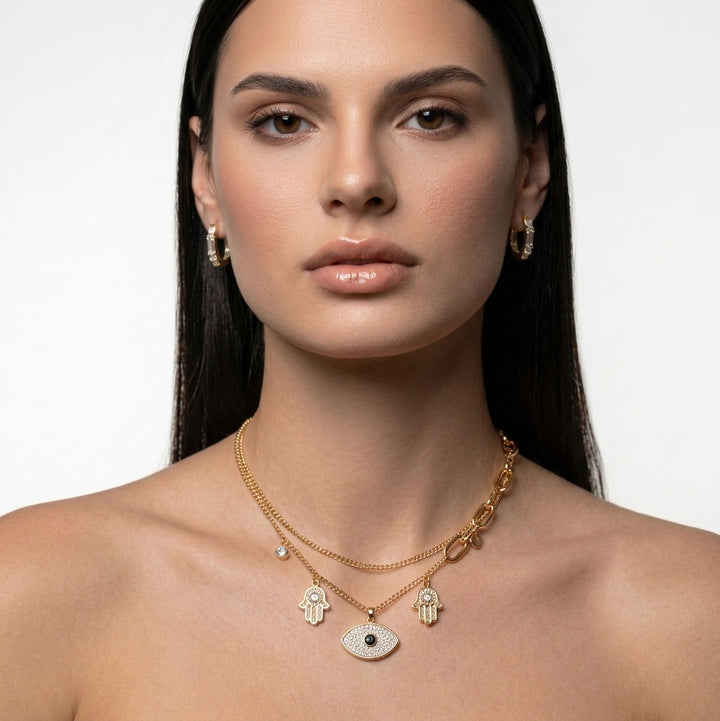 Evil Eye Hamsa Layered Necklace