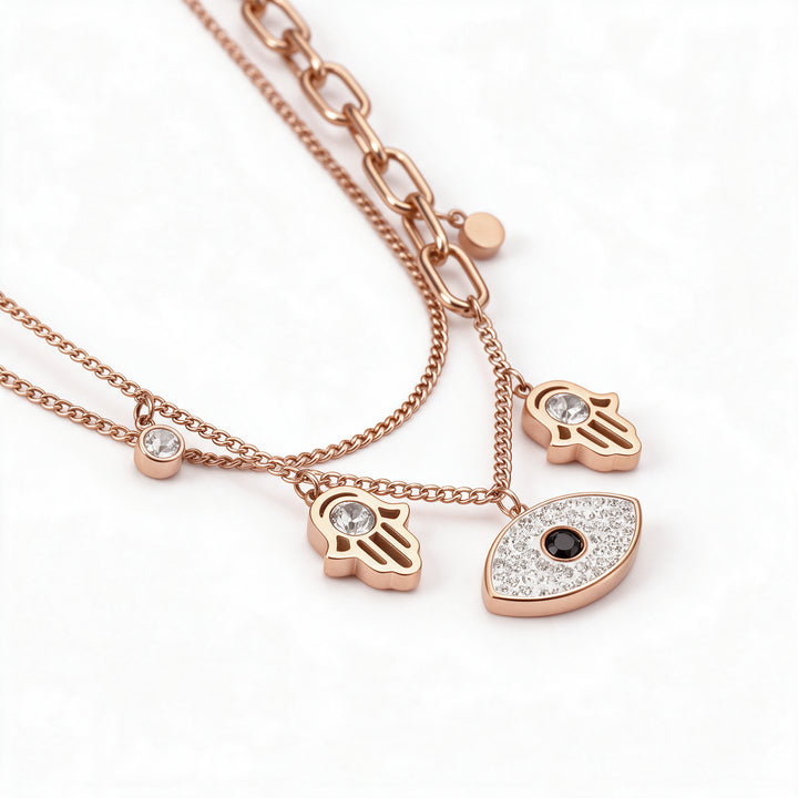 Evil Eye Hamsa Layered Necklace