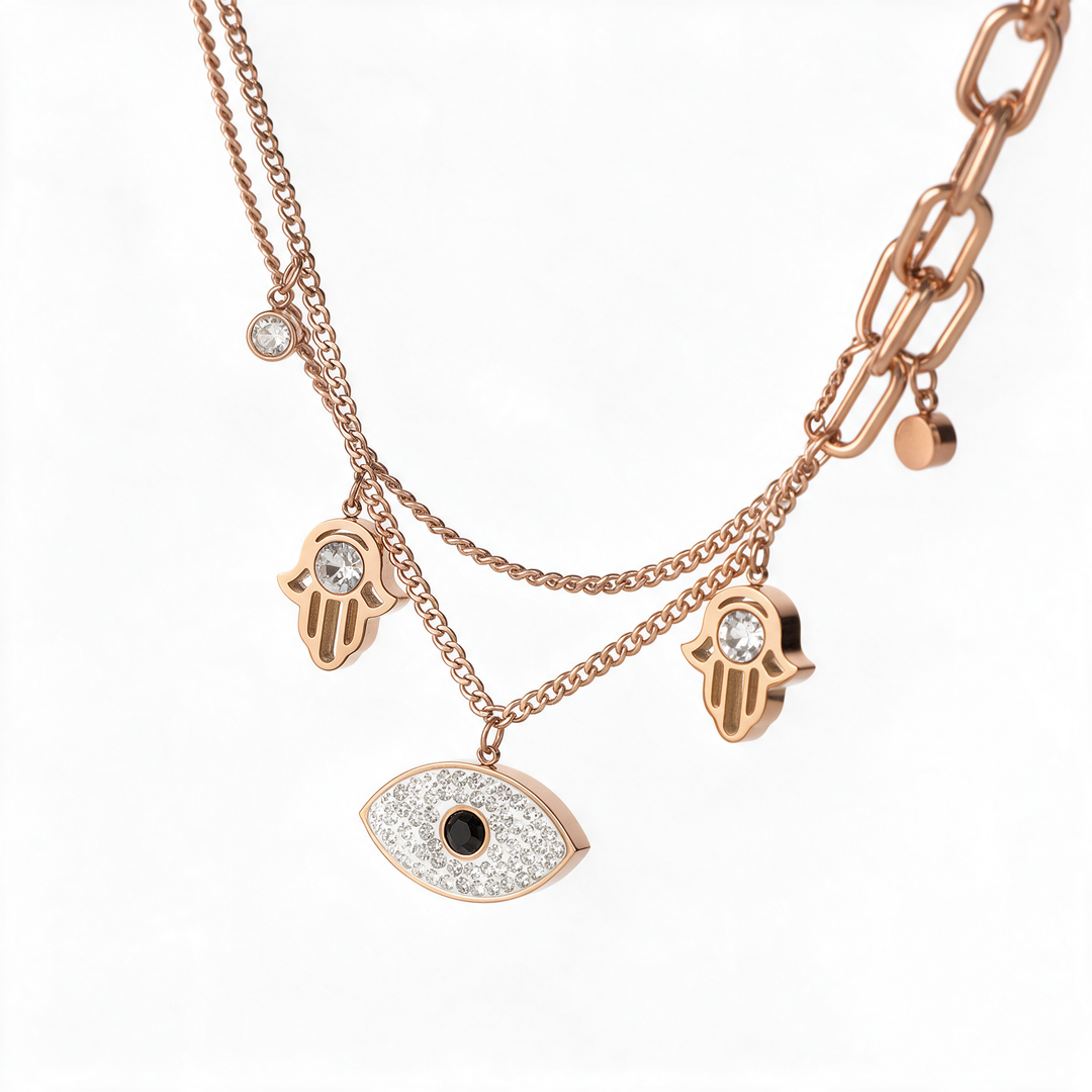 Evil Eye Hamsa Layered Necklace