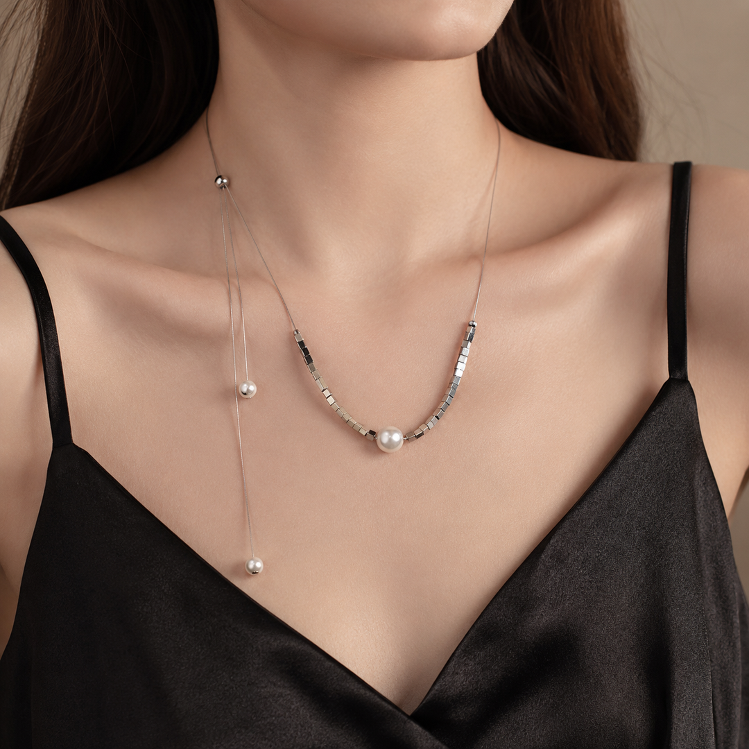 Shimmering Love Knot Pearl Necklace